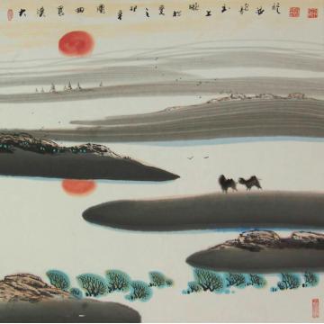 梁玉龙油画风景大漠晨曲图字画之家