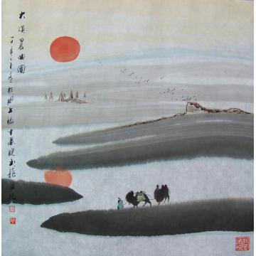 梁玉龙油画风景大漠晨曲图字画之家