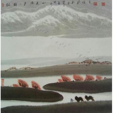 梁玉龙油画风景驼铃一声满天山字画之家