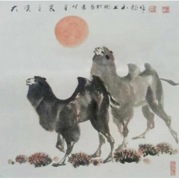 梁玉龙国画动物大漠之晨字画之家