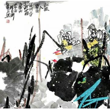 李芹国画花鸟红影入丰园字画之家