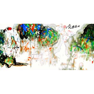 孙光国画人物咏莲图字画之家