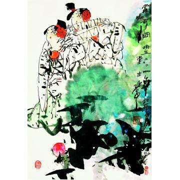 孙光国画人物赏荷图字画之家