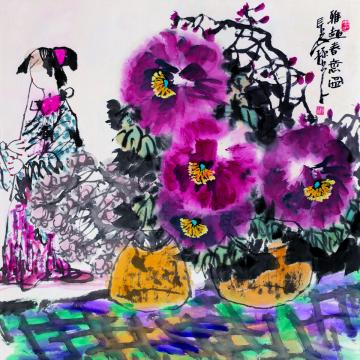 孙光国画人物雅趣春意图字画之家