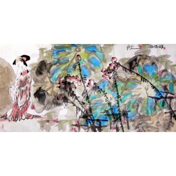 孙光国画人物荷韵图字画之家