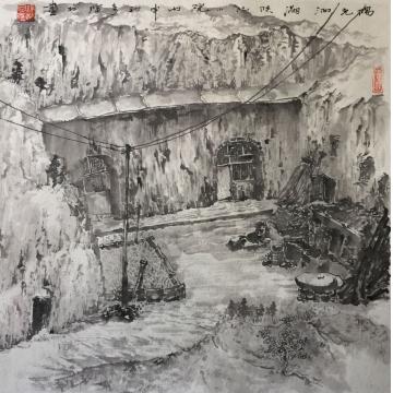 李绵松油画风景阳光洒满陕北小院字画之家