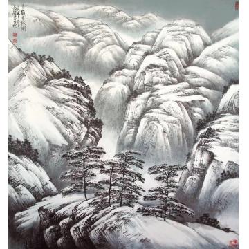 马骏国画山水千岭雪林图字画之家