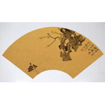 尤思成油画静物石畔三两株 瘦影有若无字画之家