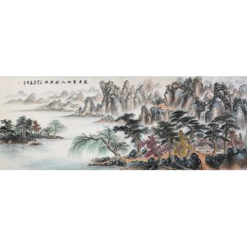 戈加军国画山水家居宝地人财兴旺字画之家