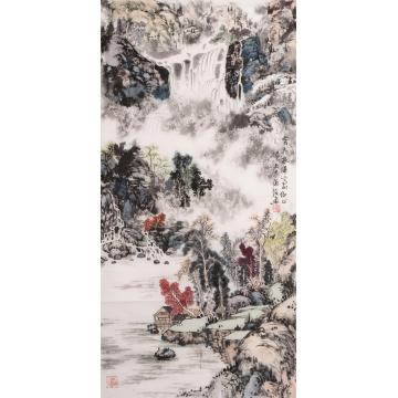 朱德强国画山水云飞泉涌字画之家