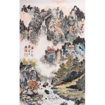 朱德强国画山水云山飞瀑字画之家