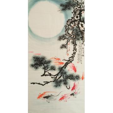 杨德利国画花鸟松月九鲤字画之家