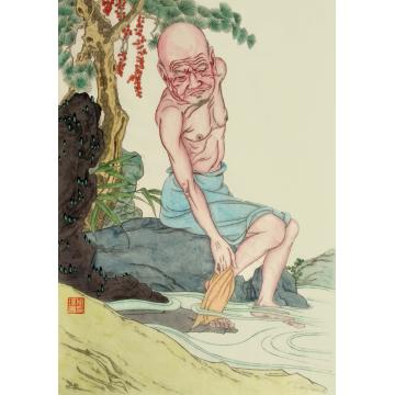 施瑞康国画人物洗洗污垢罗汉图字画之家