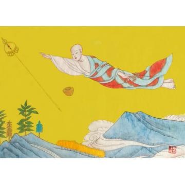 施瑞康国画人物飞行的比丘字画之家