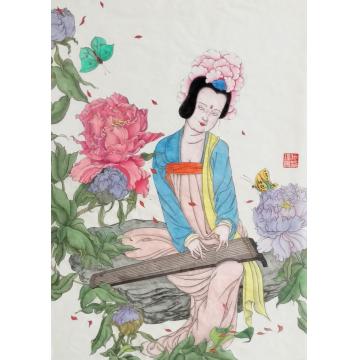 施瑞康国画人物琴趣字画之家
