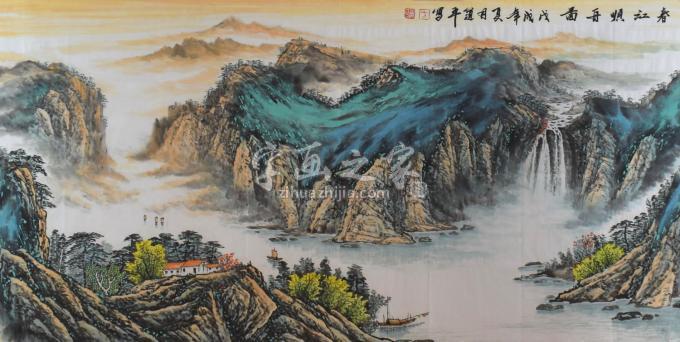 方道平国画山水春江顺舟图字画之家