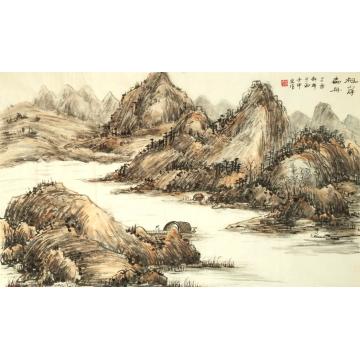 王仲良国画山水枫岸扁舟字画之家