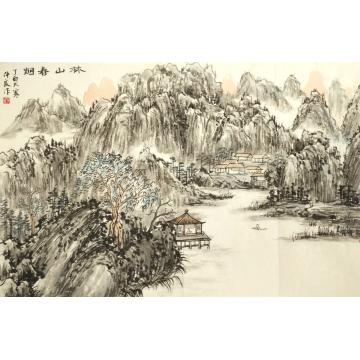 王仲良国画山水林山春烟字画之家