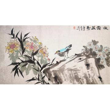赵星州国画花鸟傲霜益寿字画之家
