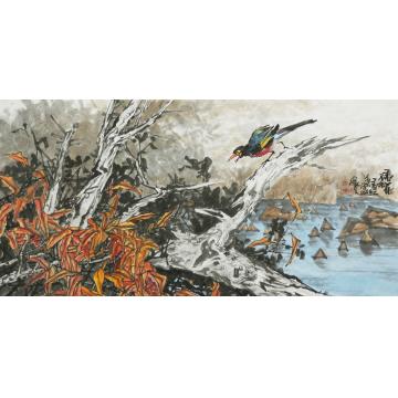 武洪星国画花鸟看花不如看红叶字画之家