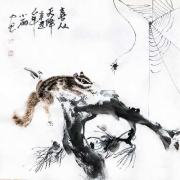 周小雨国画花鸟喜从天降字画之家