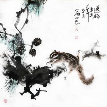 周小雨国画花鸟送福字画之家