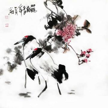 周小雨国画花鸟双鹤图字画之家