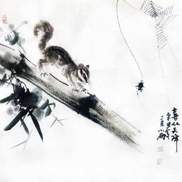 周小雨国画花鸟喜从天降字画之家