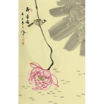 吴定川国画花鸟荷香图字画之家