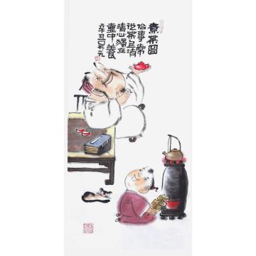 吴元国画人物煮茶图字画之家