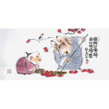 吴元国画人物庭院日清扫字画之家