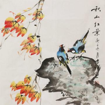 孙吉祥国画花鸟秋山红叶字画之家