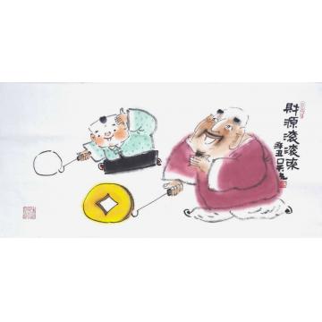 吴元国画人物财源滚滚来字画之家