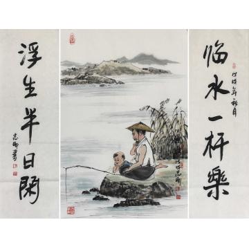 吴志刚国画山水渔乐图送对联字画之家