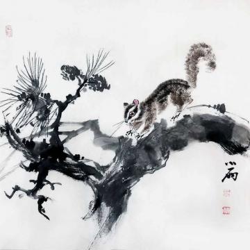 周小雨国画花鸟松趣图字画之家