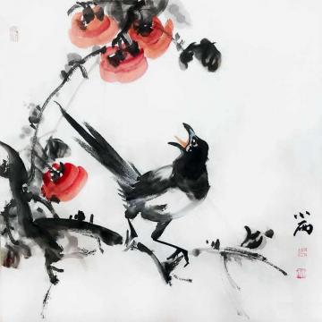 周小雨国画花鸟喜事连连字画之家