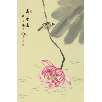 吴定川国画花鸟荷香图字画之家