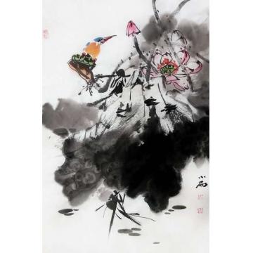 周小雨国画花鸟荷塘雅趣字画之家
