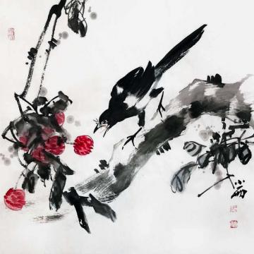 周小雨国画花鸟喜吃大利字画之家