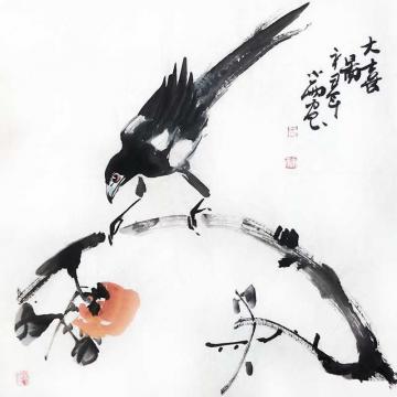 周小雨国画花鸟大喜图字画之家