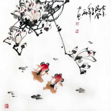 周小雨国画花鸟金玉满堂字画之家