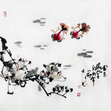 周小雨国画花鸟金玉满堂字画之家