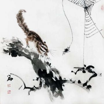 周小雨国画花鸟喜从天降字画之家