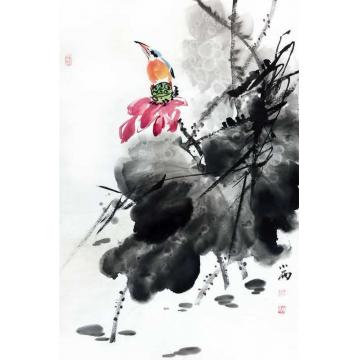 周小雨国画花鸟醉荷塘字画之家