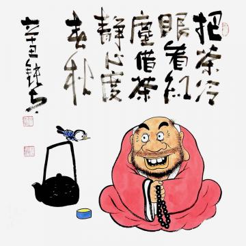 张海波国画人物借茶静心度春秋字画之家