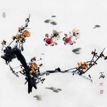 周小雨国画花鸟金玉满堂字画之家