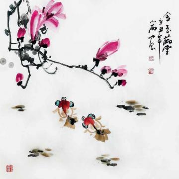 周小雨国画花鸟金玉满堂字画之家