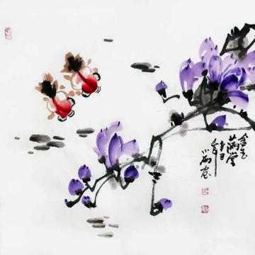 周小雨国画花鸟金玉满堂字画之家