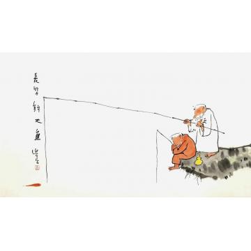 李迎春国画人物长竿钓大鱼字画之家