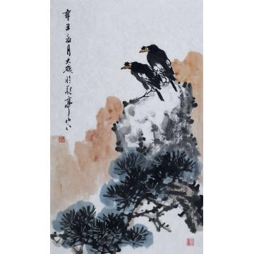 朱大成国画花鸟松岩双栖图字画之家